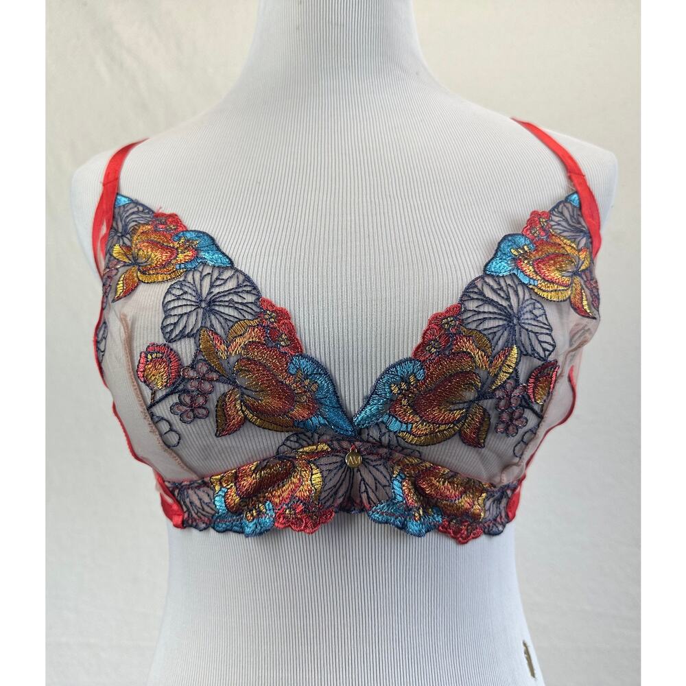 Adore Me Emilie Sexy Sheer Boudoir Bralette Multi-Color Floral Embroidery SZ XL